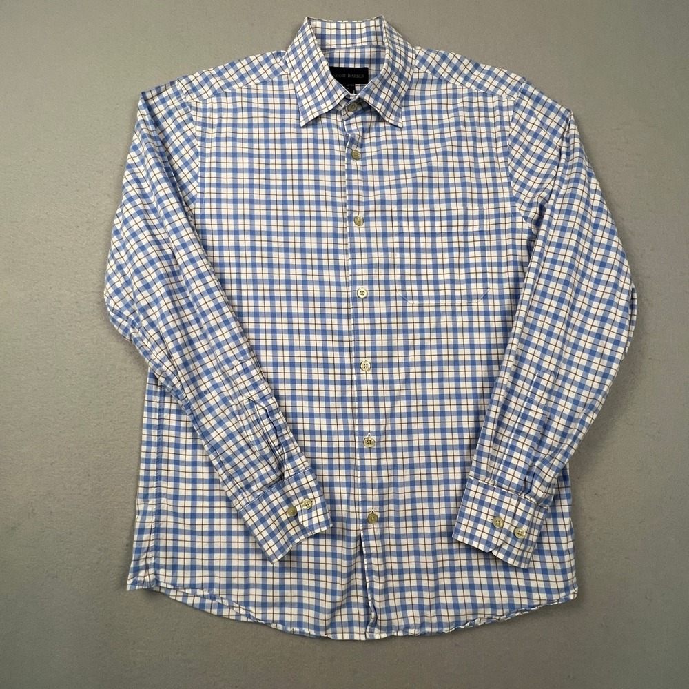 Scott Barber Button Down Shirt Mens M Blue Gingham Plaid Cotton Business Casual